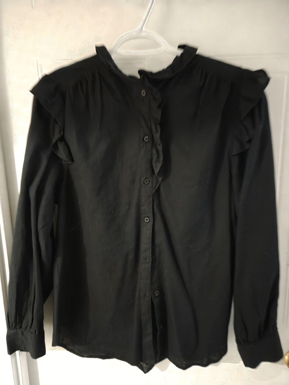 H&M Black Ruffle-Trim Button-Up Blouse